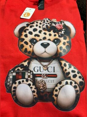 NEW Gucci style Red Leopard Teddy Bear Graphic Tee - Large